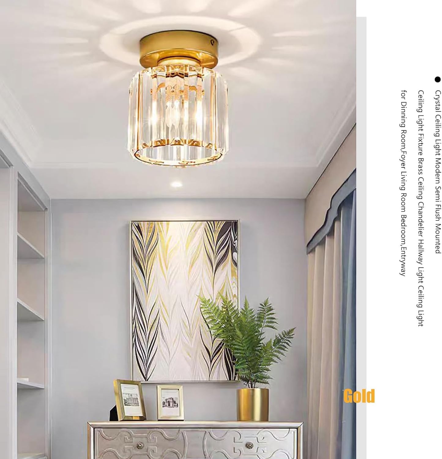 Crystal Chandeliers Sputnik Ceiling Light Black Flush Mount Ceiling Small Bathroom Chandelier Modern Hallway Pendant Light Fixtures (Gold Ceiling Light)