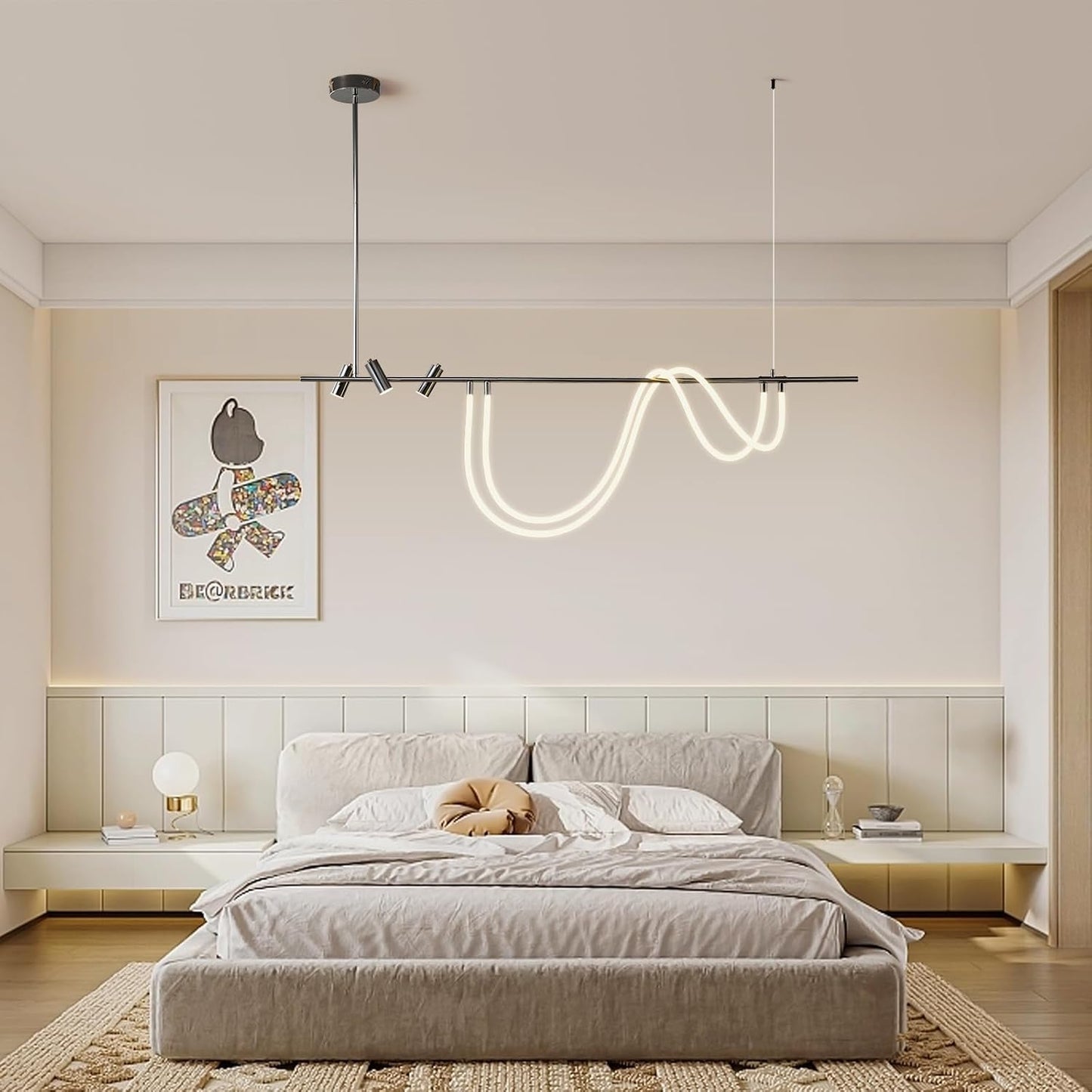 Ganeed Modern Chandelier,60W Dimmable LED Pendant Light with Remote(Length 62.9 in)
