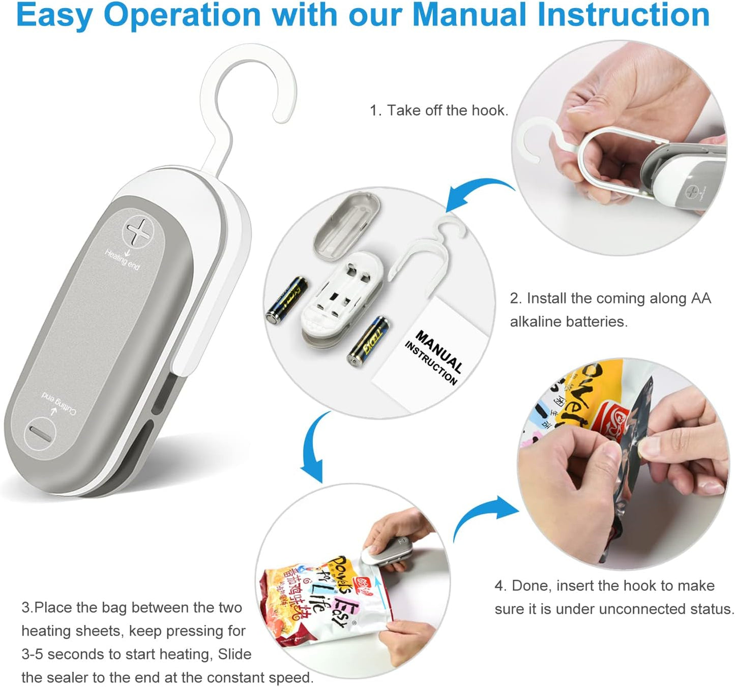 2-in-1 Bag Sealer, longzon Mini Portable Sealer