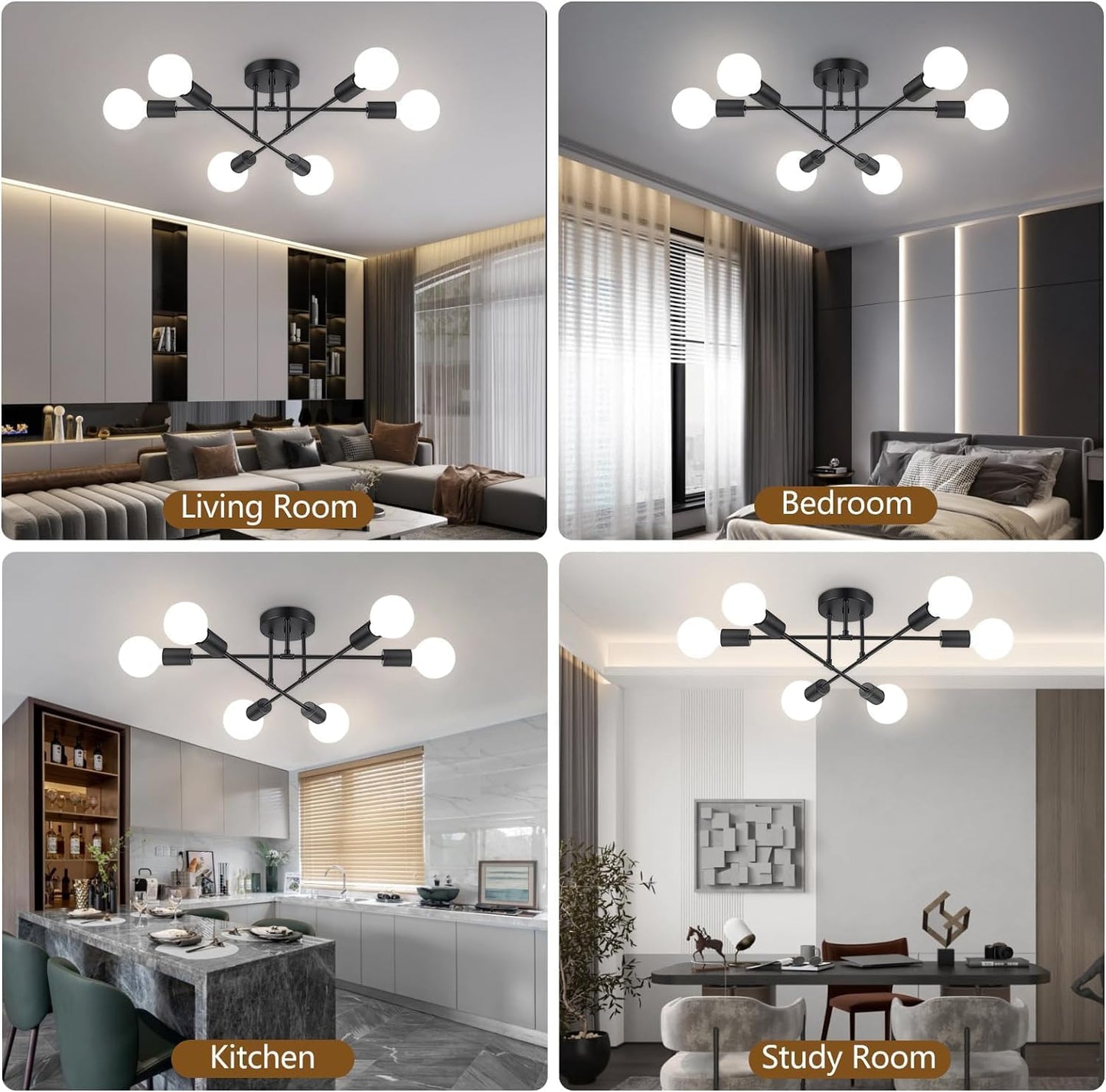 Modern Industrial Ceiling Light Fixtures, for Bedrrom Dining Room (Black2 No lamp)