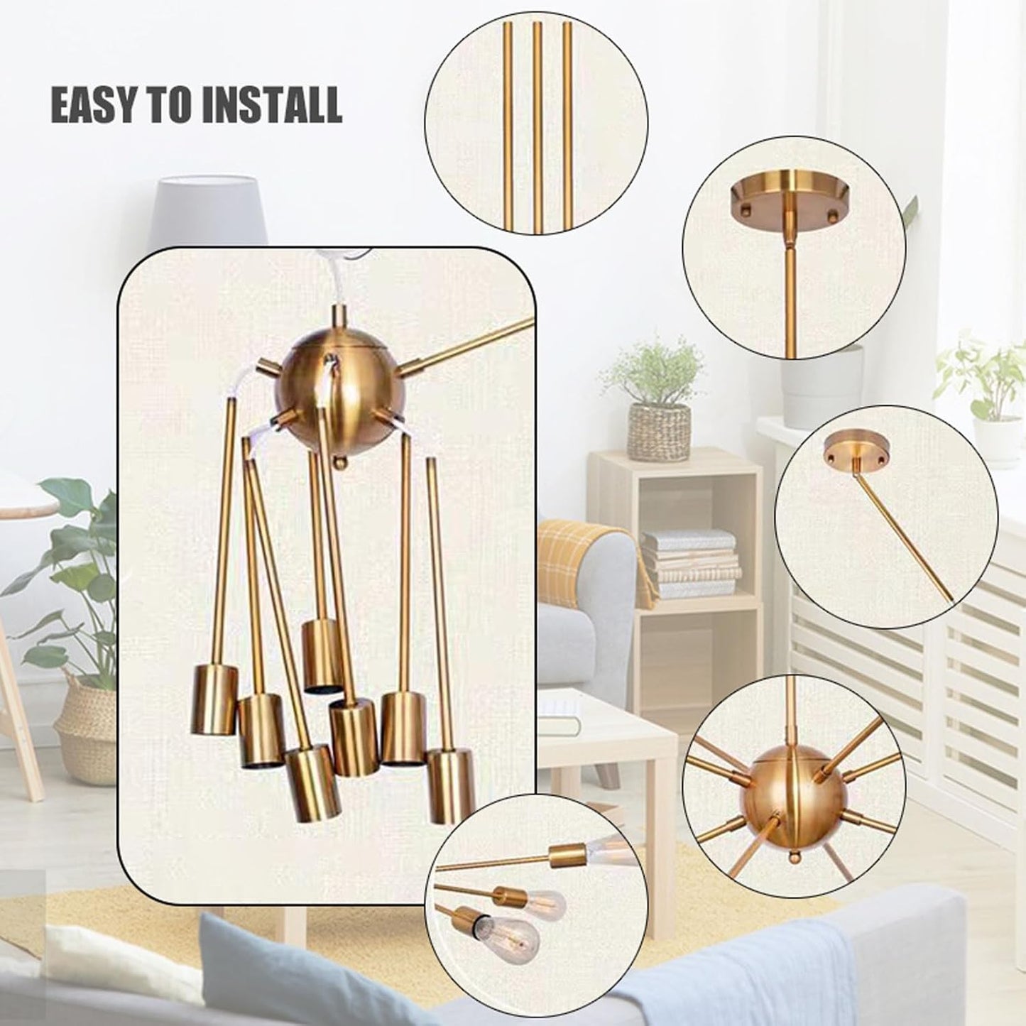 8 Lights Modern Sputnik Chandeliers, Mid Century Industrial Ceiling Light Fixture Adjustable Height Pendant Lighting for Kitchen Dining Room Living Room Bedroom
