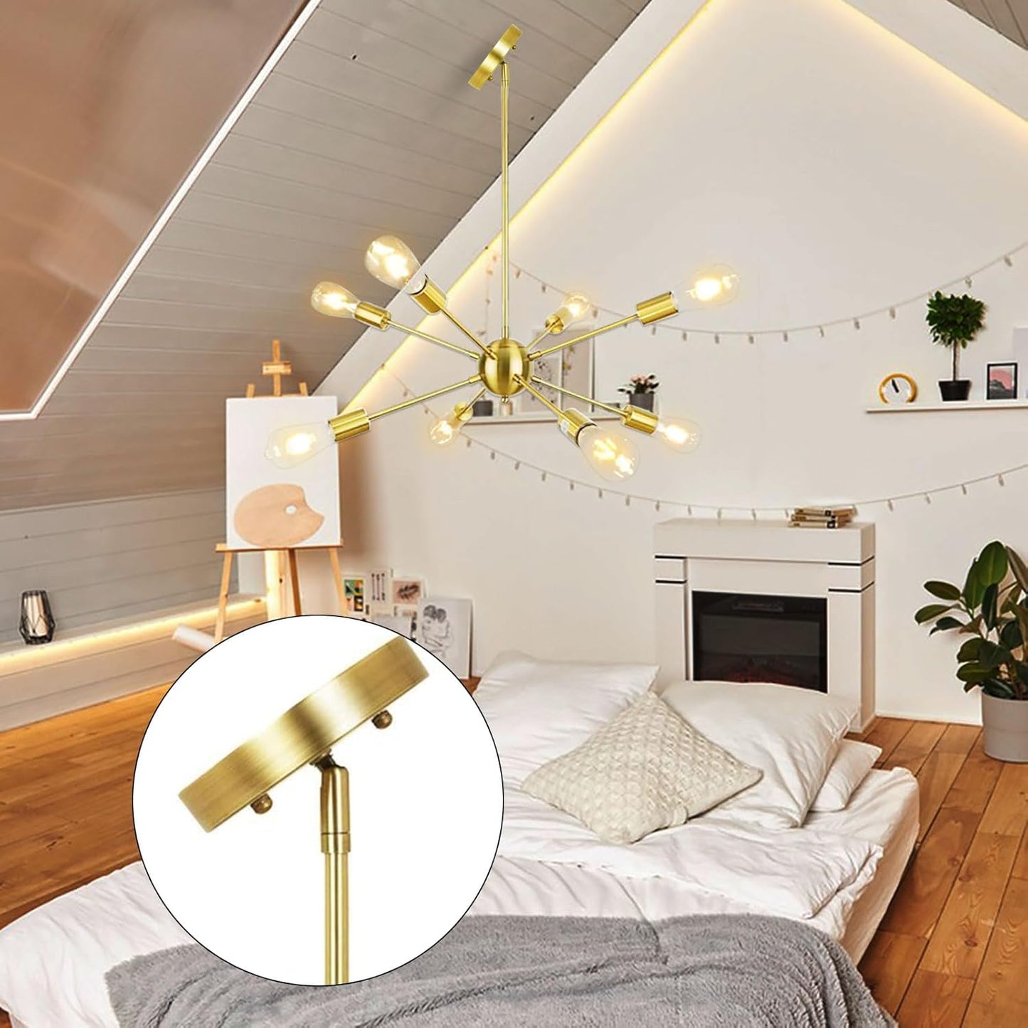 8 Lights Modern Sputnik Chandeliers, Mid Century Industrial Ceiling Light Fixture Adjustable Height Pendant Lighting for Kitchen Dining Room Living Room Bedroom