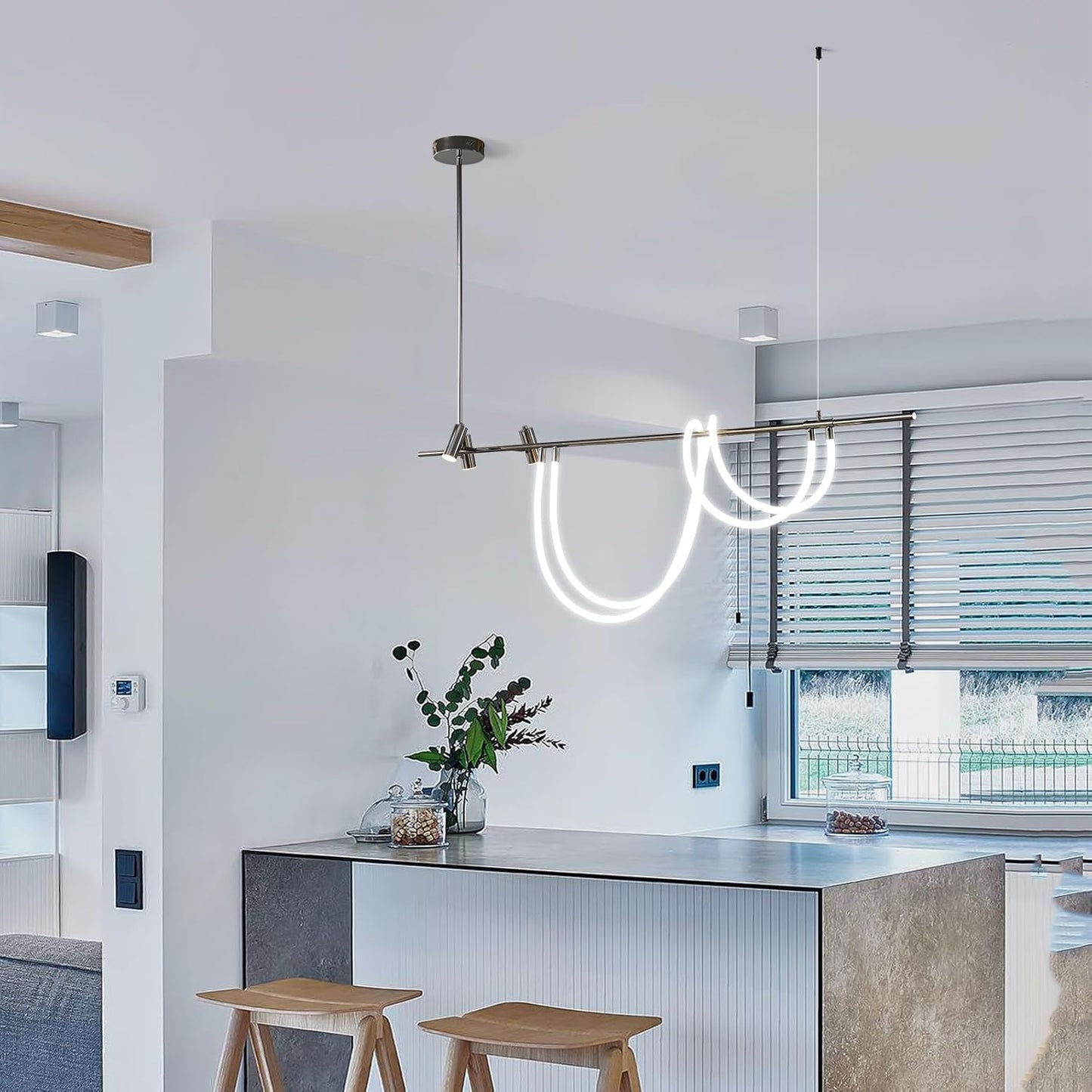 Ganeed Modern Chandelier,60W Dimmable LED Pendant Light with Remote(Length 62.9 in)