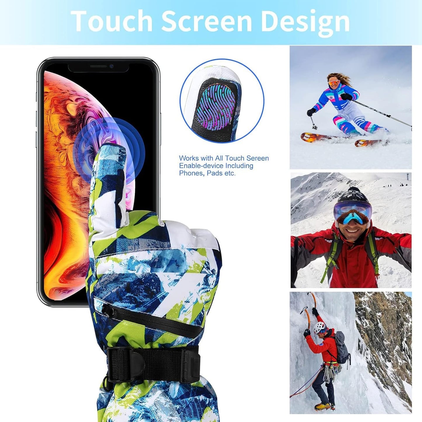 Ski Gloves,Waterproof Warm Touchscreen