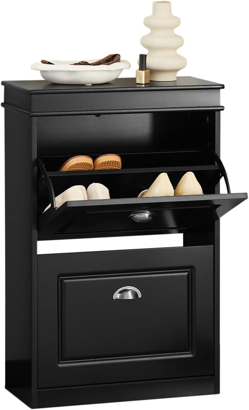 SoBuy Black Slim Shoe Cabinet with Flip-Drawers – FSR78-SCH