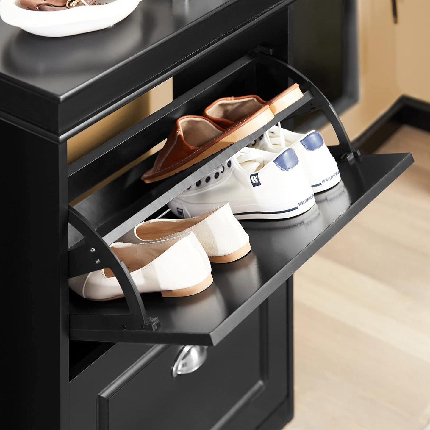 SoBuy Black Slim Shoe Cabinet with Flip-Drawers – FSR78-SCH