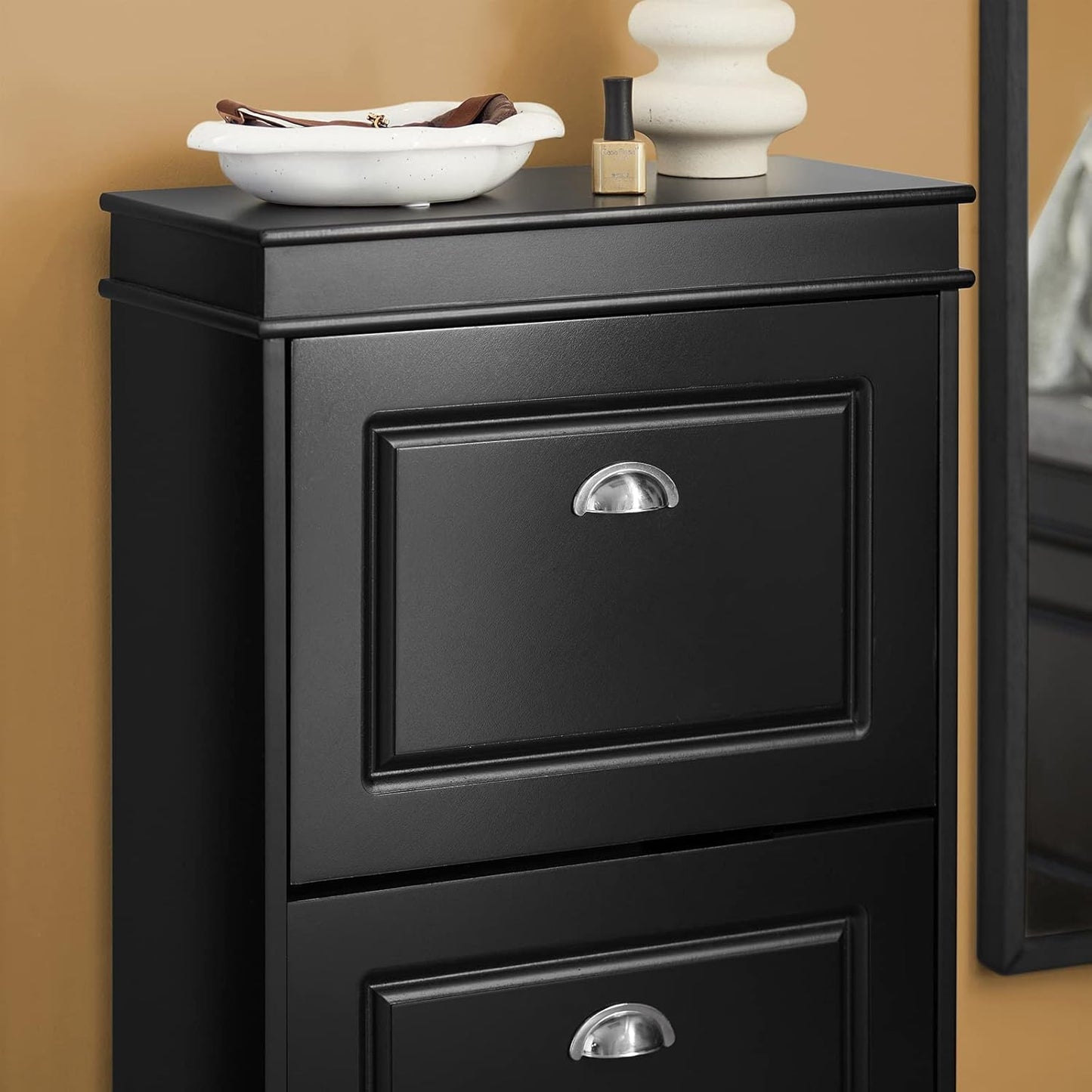 SoBuy Black Slim Shoe Cabinet with Flip-Drawers – FSR78-SCH