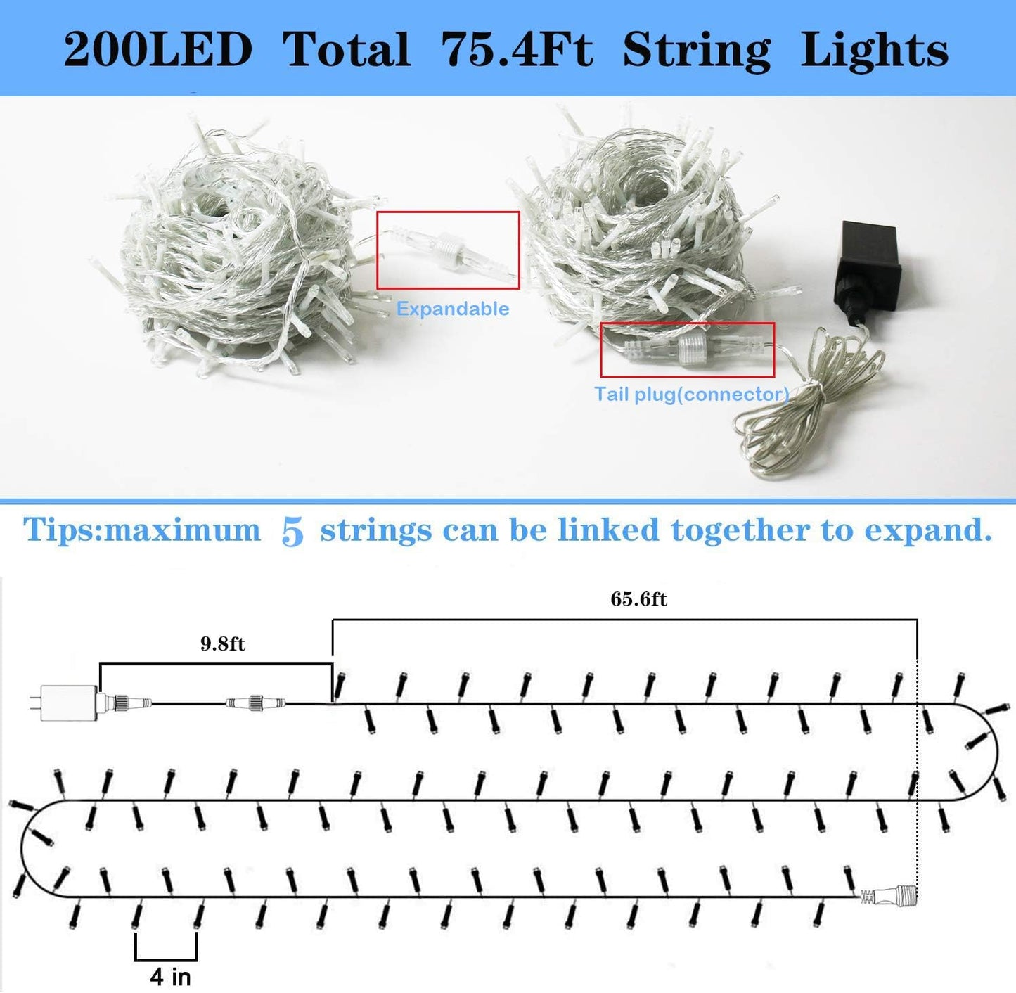 200LED Multicolor String Lights - 66FT Outdoor/Indoor - Multi Modes