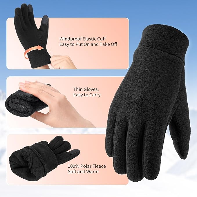 Cierto Warm Winter Gloves | Polar Fleece Thermal Gloves for Men & Women | Touchscreen Compatible