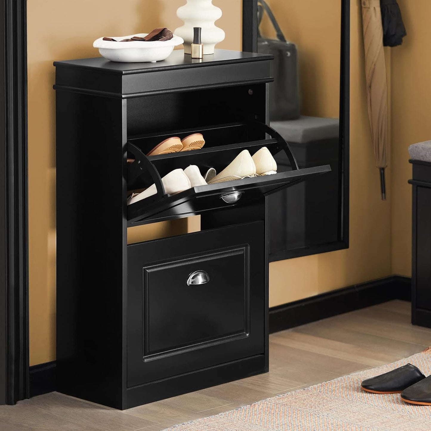 SoBuy Black Slim Shoe Cabinet with Flip-Drawers – FSR78-SCH