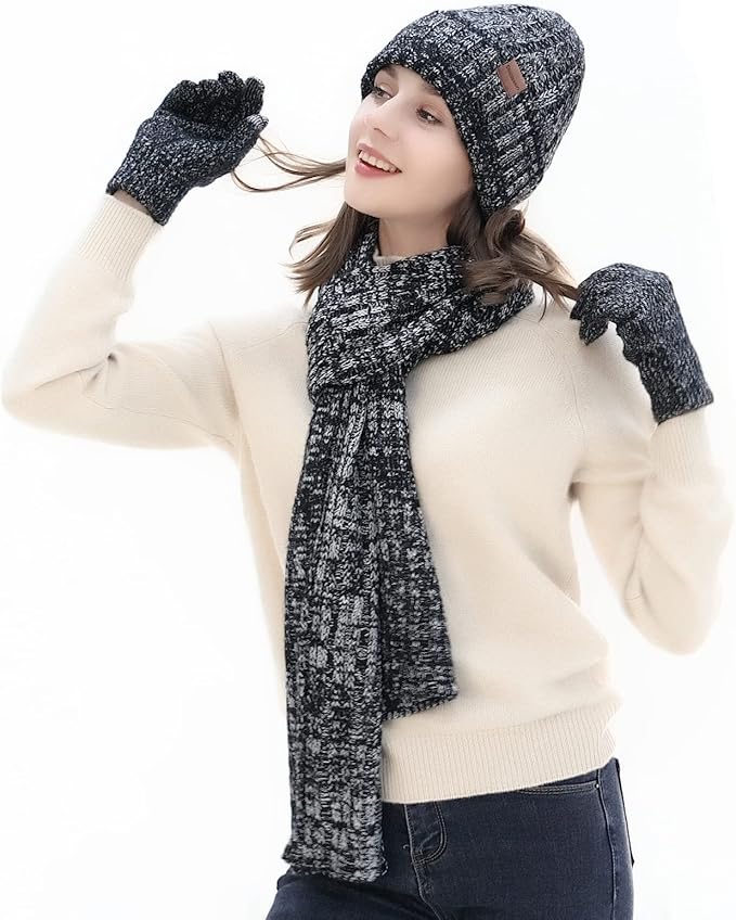 【🎁3-in-1 Winter Gift Set】Hat Scarf Gloves Set for Women & Men | Warm Touchscreen Winter Accessories Combo