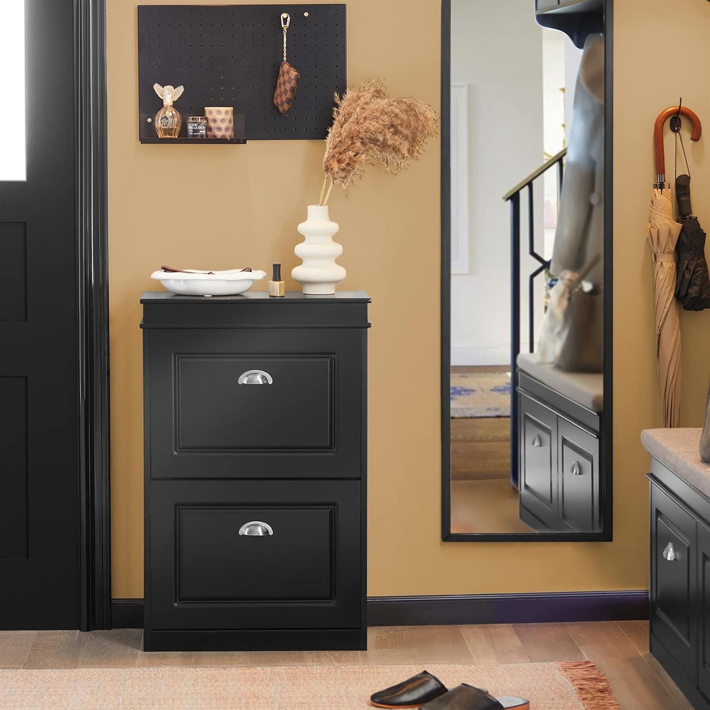 SoBuy Black Slim Shoe Cabinet with Flip-Drawers – FSR78-SCH