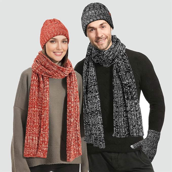 【🎁3-in-1 Winter Gift Set】Hat Scarf Gloves Set for Women & Men | Warm Touchscreen Winter Accessories Combo