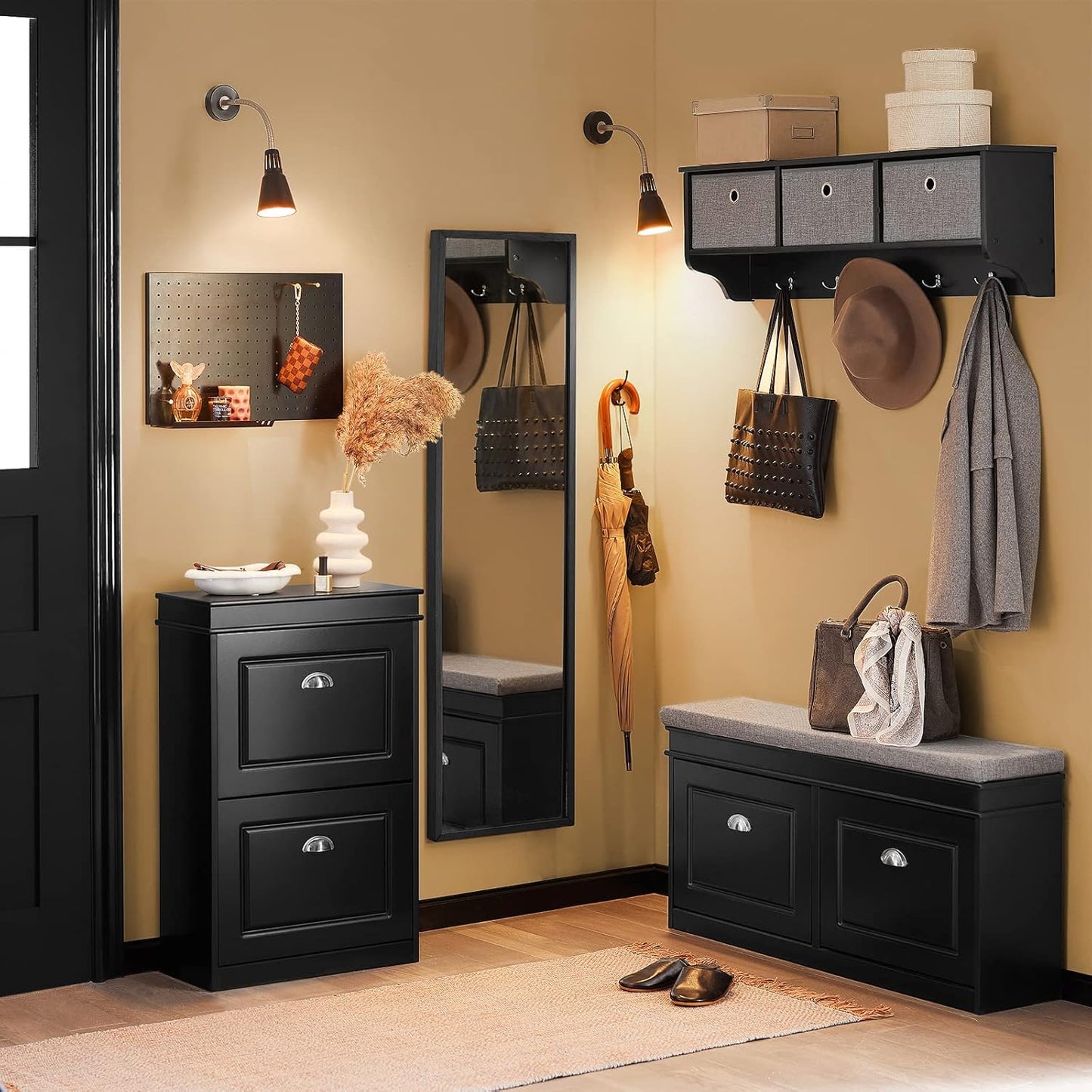 SoBuy Black Slim Shoe Cabinet with Flip-Drawers – FSR78-SCH