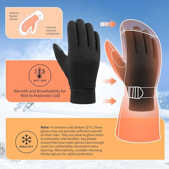 Cierto Warm Winter Gloves | Polar Fleece Thermal Gloves for Men & Women | Touchscreen Compatible