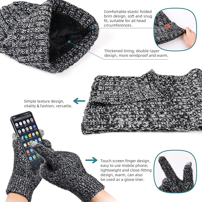 【🎁3-in-1 Winter Gift Set】Hat Scarf Gloves Set for Women & Men | Warm Touchscreen Winter Accessories Combo