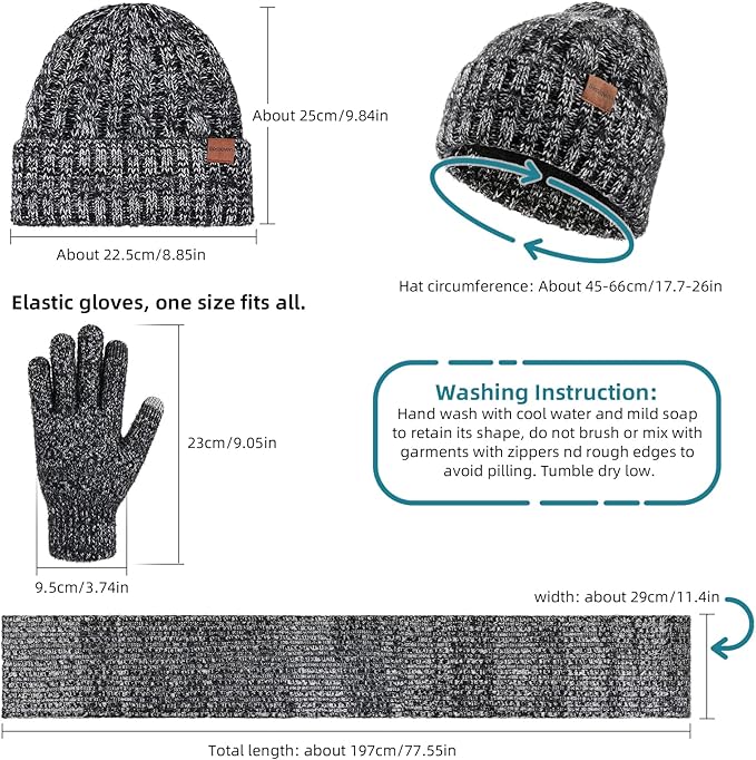 【🎁3-in-1 Winter Gift Set】Hat Scarf Gloves Set for Women & Men | Warm Touchscreen Winter Accessories Combo