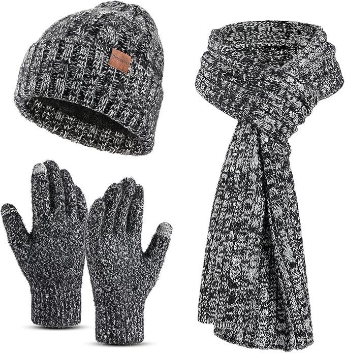 【🎁3-in-1 Winter Gift Set】Hat Scarf Gloves Set for Women & Men | Warm Touchscreen Winter Accessories Combo