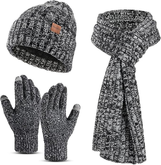 【🎁3-in-1 Winter Gift Set】Hat Scarf Gloves Set for Women & Men | Warm Touchscreen Winter Accessories Combo